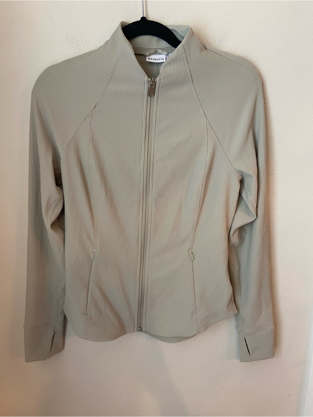 Athleta Salutation Jacket Willow Beige Ribbed Full Zip Size Medium